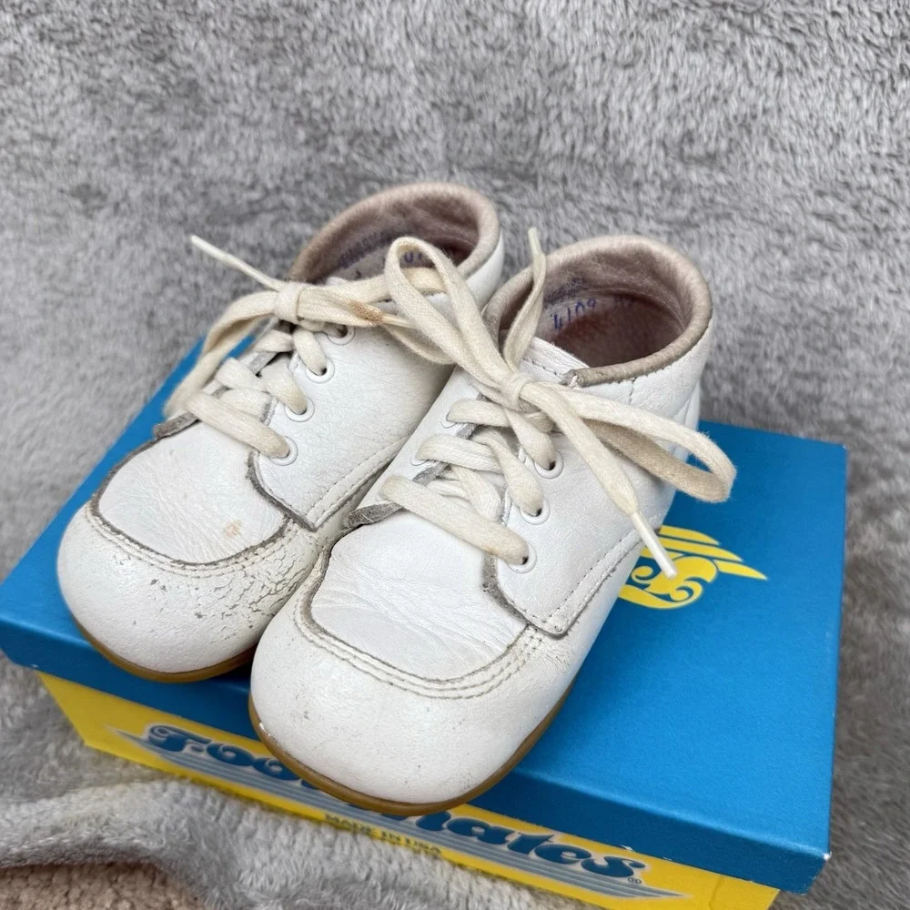 Foot Mates Vintage Baby Boot‎ Shoes Size 5E Leather White 1980s Retro